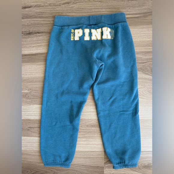 Y2K VICTORIA’S SECRET PINK 2007 Blue Sweatpants Gold Cream Patch Logo Back Small - Picture 2 of 5